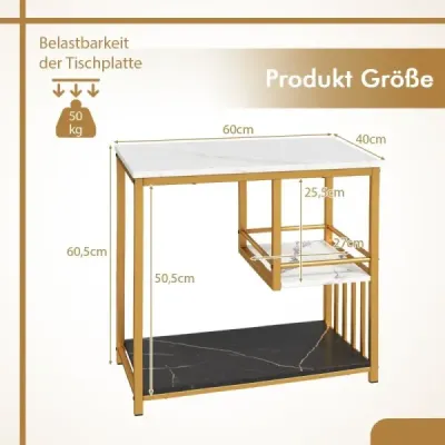 Noční stolek mramorový vzhled 3-stupňový noční stolek s kovovým rámem konferenční stolek moderní obývací stůl bílý