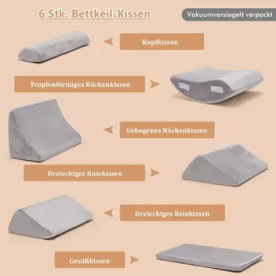 Sada klínových polštářů 6dílná sada klínových polštářů s úlevou od bolesti krku a nohou Grey