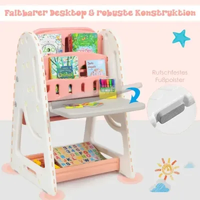 Dětský výtvarný stojan 2 v 1 Oboustranná magnetická tabule a stojan na dětské knihy Oranžový