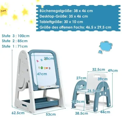 Dětský umělecký stojan 2 v 1 oboustranná magnetická tabule modrá