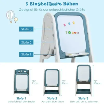 Dětský umělecký stojan 2 v 1 oboustranná magnetická tabule modrá