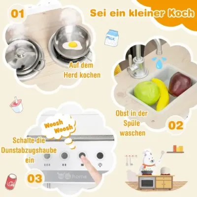 Rohová hrací kuchyňka se samostatnou lednicí & sound & play doplňky dětská kuchyňka bílá