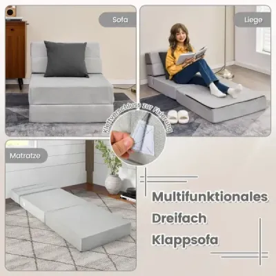 Rozkládací pohovka 3v1 s pratelným potahem extra silná pěna (15cm) šedá