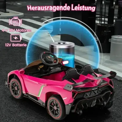 Dětské elektrické auto Lamborghini s dálkovým ovládáním a LED světlomety a klaksonem a hudbou Dětské auto růžové