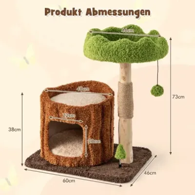 Škrabadlo pro kočky kočičí strom s kočičí jeskyní ve tvaru stromové díry hnědá + zelená 60 x 46 x 73 cm