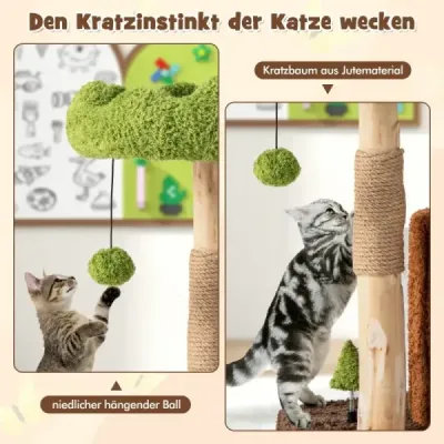 Škrabadlo pro kočky kočičí strom s kočičí jeskyní ve tvaru stromové díry hnědá + zelená 60 x 46 x 73 cm