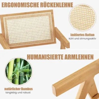 Sada 4 jídelních židlí kuchyňské židle vyrobené z bambusu a umělého ratanu 50 x 52 x 81 cm přírodní