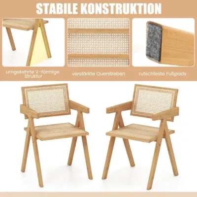 Sada 4 jídelních židlí kuchyňské židle vyrobené z bambusu a umělého ratanu 50 x 52 x 81 cm přírodní