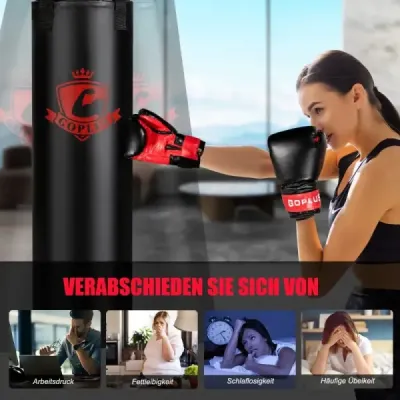 Sada boxovacích pytlů 28,5 kg boxovací pytel s boxerskými rukavicemi 12 oz a popruhy na ruce černé