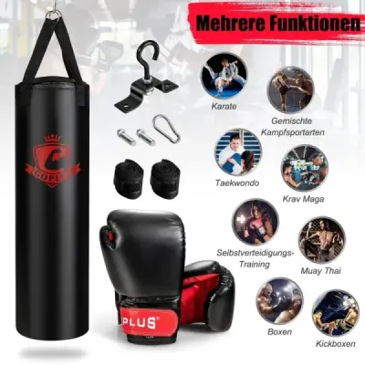 Sada boxovacích pytlů 28,5 kg boxovací pytel s boxerskými rukavicemi 12 oz a popruhy na ruce černé