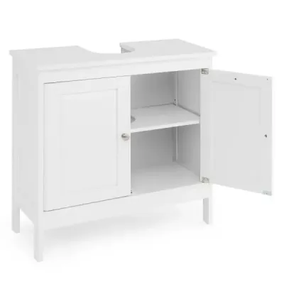 Dřezová spodní skříňka koupelnová skříňka se 2 dvířky a nastavitelnou policí rovné nohy bílá 60 x 30 x 60 cm
