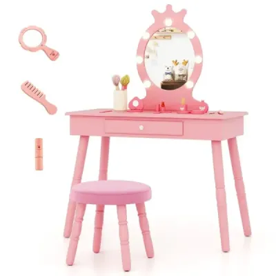Dětský toaletní stolek s osvětlením 2v1 Princess toaletní stolek s odnímatelným zrcadlově růžovým
