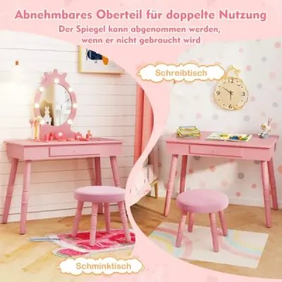 Dětský toaletní stolek s osvětlením 2v1 Princess toaletní stolek s odnímatelným zrcadlově růžovým