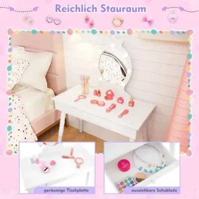 Dětský toaletní stolek s osvětlením 2v1 Princess toaletní stolek s odnímatelným zrcadlem bílý Dětský toaletní stolek s osvětlením 2v1 Princess toaletní stolek s odnímatelným zrcadlem bílý