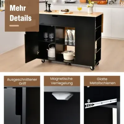 Kuchyňský ostrůvek s výsuvnou pracovní deskou 124 x 76 x 92 cm černý