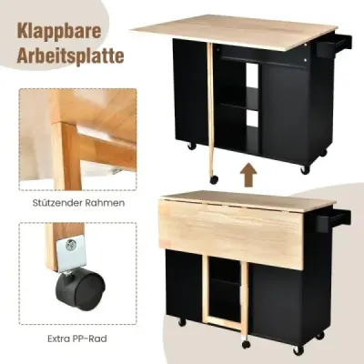 Kuchyňský ostrůvek s výsuvnou pracovní deskou 124 x 76 x 92 cm černý