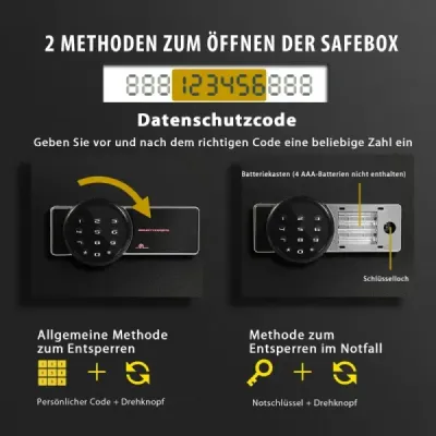 Trezor o objemu 31,5 l Elektronická bezpečnostní schránka s digitální klávesnicí a klíčem 40 x 30 x 31 cm černá