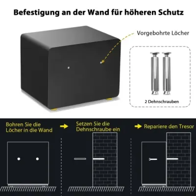 Trezor o objemu 31,5 l Elektronická bezpečnostní schránka s digitální klávesnicí a klíčem 40 x 30 x 31 cm černá