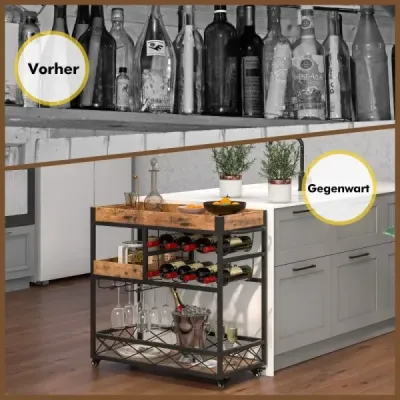 Servírovací vozík Třípatrový vozík s odnímatelným podnosem 80 x 40 x 83 cm Rustikální hnědá