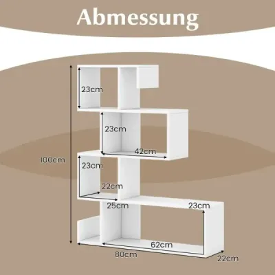 5patrová geometrická knihovna s otevřenými přihrádkami, 80 x 22 x 100 cm, bílá