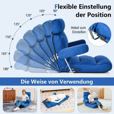 Bodenstuhl klappbares Bondensofa mit verstellbarer Rückenlehne 80 x 72 x 75 cm Blau