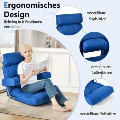 Bodenstuhl klappbares Bondensofa mit verstellbarer Rückenlehne 80 x 72 x 75 cm Blau