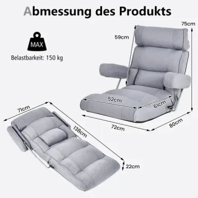 Podlahové křeslo rozkládací bond sofa s nastavitelným opěradlem 80 x 72 x 75 cm šedá Podlahové křeslo rozkládací bond sofa s nastavitelným opěradlem 80 x 72 x 75 cm šedá