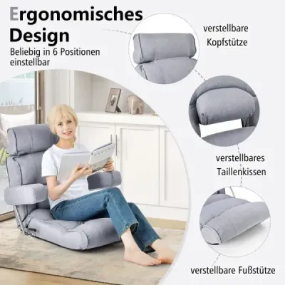 Podlahové křeslo rozkládací bond sofa s nastavitelným opěradlem 80 x 72 x 75 cm šedá Podlahové křeslo rozkládací bond sofa s nastavitelným opěradlem 80 x 72 x 75 cm šedá
