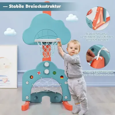 Dětské hřiště 3v1 s výškově nastavitelným basketbalovým košem a fotbalovou brankou a golfovým greenem