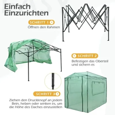 Přenosný výsuvný skleník Walk-in zahradní skleník 180 x 250 x 230 cm Zelený