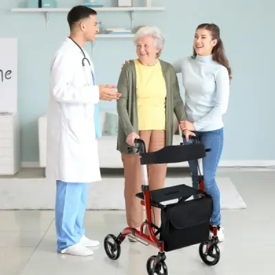 Cestovní vozik 2 v 1 se sedlem a taškou a držákem na hůl Skládací a lehký červený