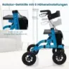 Rollator skládací a lehký se sedadlem hliníkový do 160 kg 2 v 1 invalidní vozík a cestovní rollator modrý