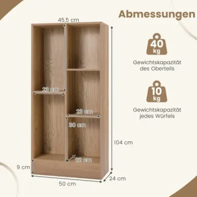 Regál na knihy s 5 přihrádkami Stojící regál Kostkový regál Kancelářský regál Úložný regál 50 x 24 x 104 cm Přírodní barva