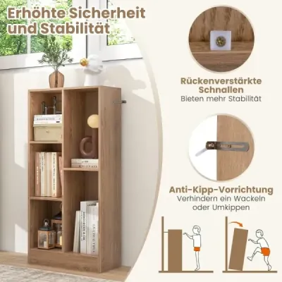 Regál na knihy s 5 přihrádkami Stojící regál Kostkový regál Kancelářský regál Úložný regál 50 x 24 x 104 cm Přírodní barva