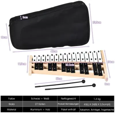 27 not xylofon se 2 paličkami a taškou na přenášení zvonkohra ruční perkuse percussion