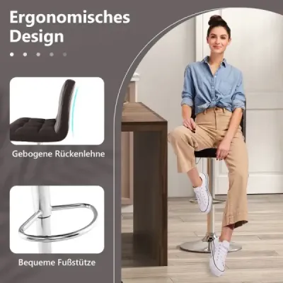 Sada 2 barových židlí otočných o 360° z imitace kůže Výškově nastavitelná barová židle Sedák židle hnědý