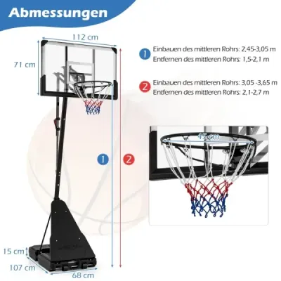 Basketbalový stojan 150-305 cm výškově nastavitelný basketbalový koš se stojanem