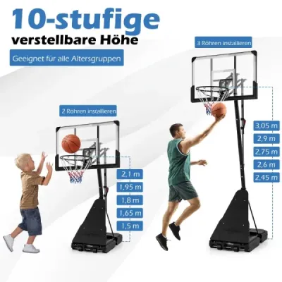 Basketbalový stojan 150-305 cm výškově nastavitelný basketbalový koš se stojanem