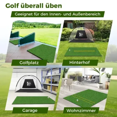 Golfová odpalovací podložka 2 gumová odpaliště a 2 zarovnávací tyče a 6 pozic pro odpaliště 152 x 117 cm tloušťka 32 mm