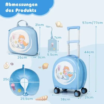 4-dílný dětský kufr + batoh 10"+14" dětský vozík na kolečkách Modrý