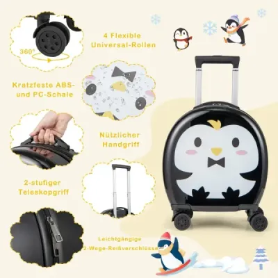 4-dílný dětský kufr + batoh 10"+14" dětský vozík s kolečky černý