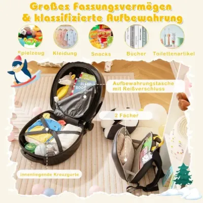 4-dílný dětský kufr + batoh 10"+14" dětský vozík s kolečky černý