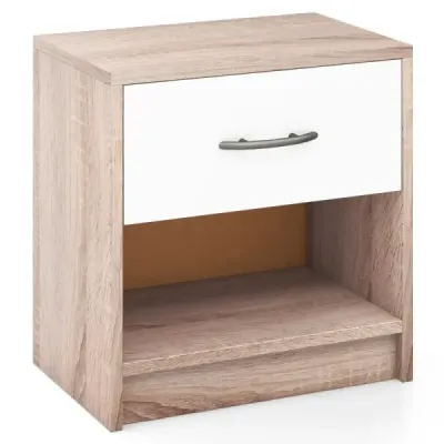 Noční stolek se zásuvkou Malý noční stolek s otevřenou přihrádkou 38,5 x 28 x 40,5 cm Přírodní + bílá barva