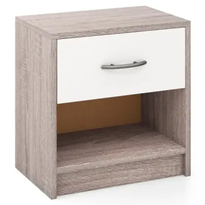 Noční stolek se zásuvkou Malý noční stolek s otevřenou přihrádkou 38,5 x 28 x 40,5 cm Světle šedý + bílý