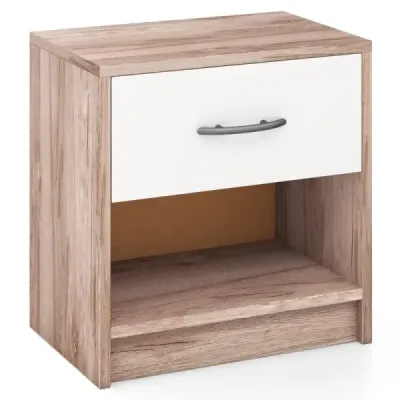 Noční stolek se zásuvkou Malý noční stolek s otevřenou přihrádkou 38,5 x 28 x 40,5 cm Dub + bílá barva