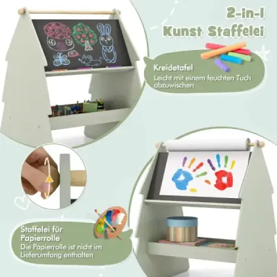 Dětský stojan 2 v 1 se židlí ve tvaru stromu Oboustranná stojící tabule a tabule na psaní křídou