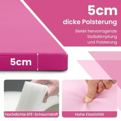 300 x 117 x 5 cm měkká podlahová rohož ze syntetické kůže se zapínáním na šplhání a úchyty pro přenášení Růžová