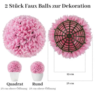 2 koule ze zimostrázu UV odolné dekorativní koule topiary umělá rostlina dekorativní rostlina Ø28 cm růžová