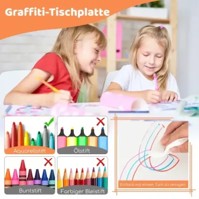 Dětský stůl se 4 židlemi s graffiti deskou Výškově nastavitelná dětská sedací souprava Příroda