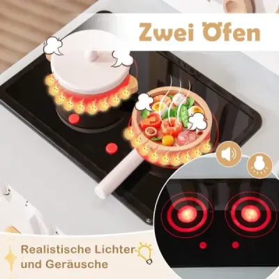 Dřevěná dětská kuchyňka s 10 doplňky Hrací kuchyňka se světlem a zvukem Dětská kuchyňka pro děti od 2 let